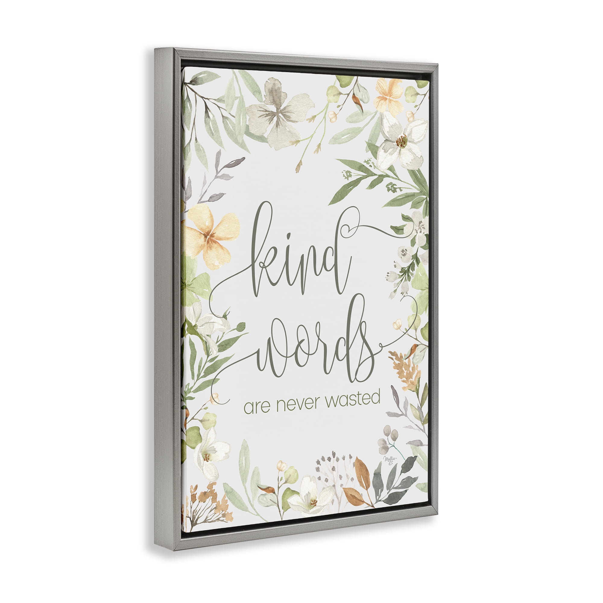 Stupell Industries Kind Words Never Wasted Plants & Flowers Painting Gray Floater Framed Canvas Art Print Wall Art, 17 x 25