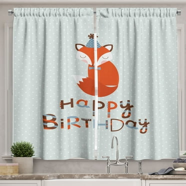Ambesonne Vintage Kitchen Curtains, Fox Greeting Text, 55"x45", Almond Green Orange
