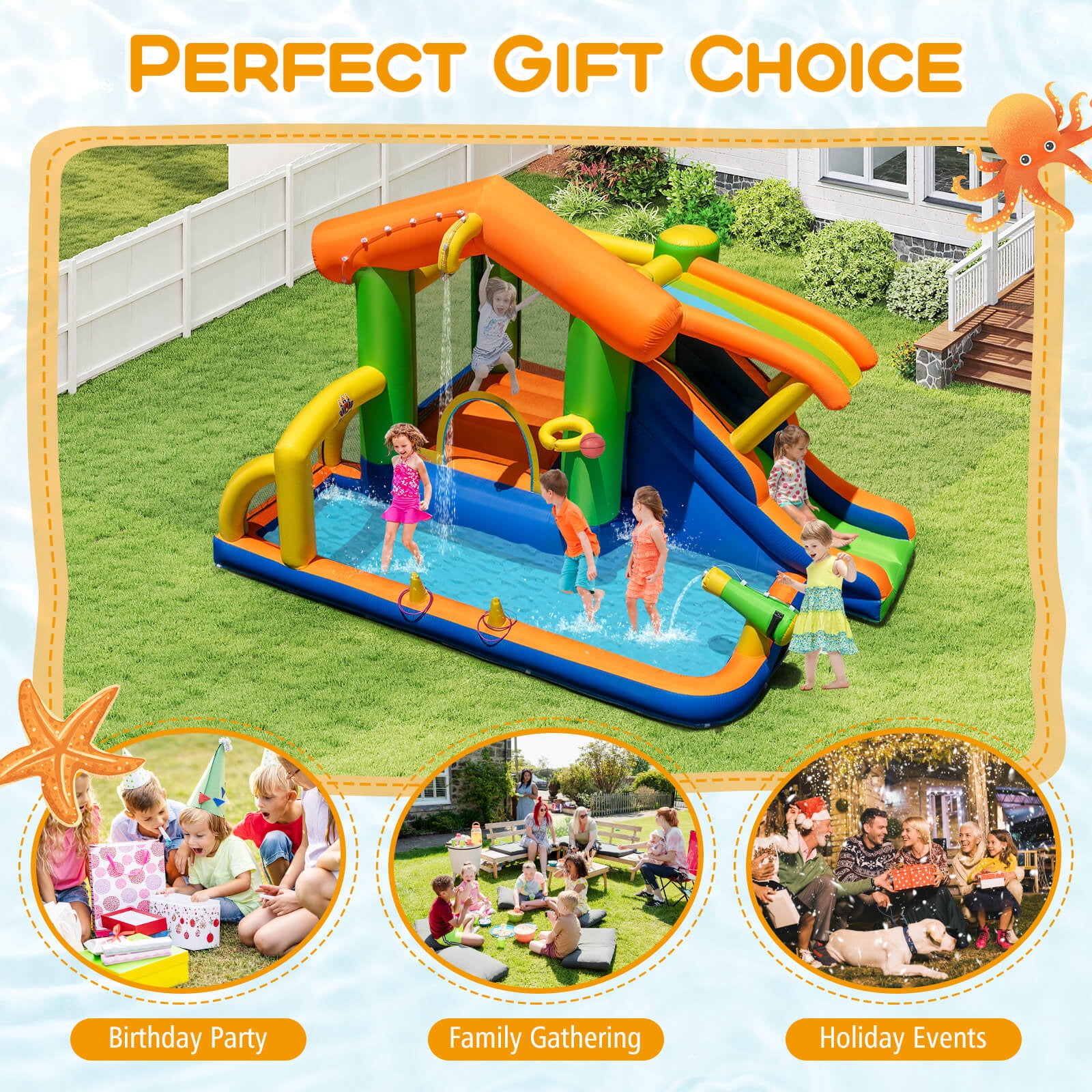 Infans 8-in-1 Inflatable Bounce House Water Park w/ Slide Water Cannon Blower Excluded