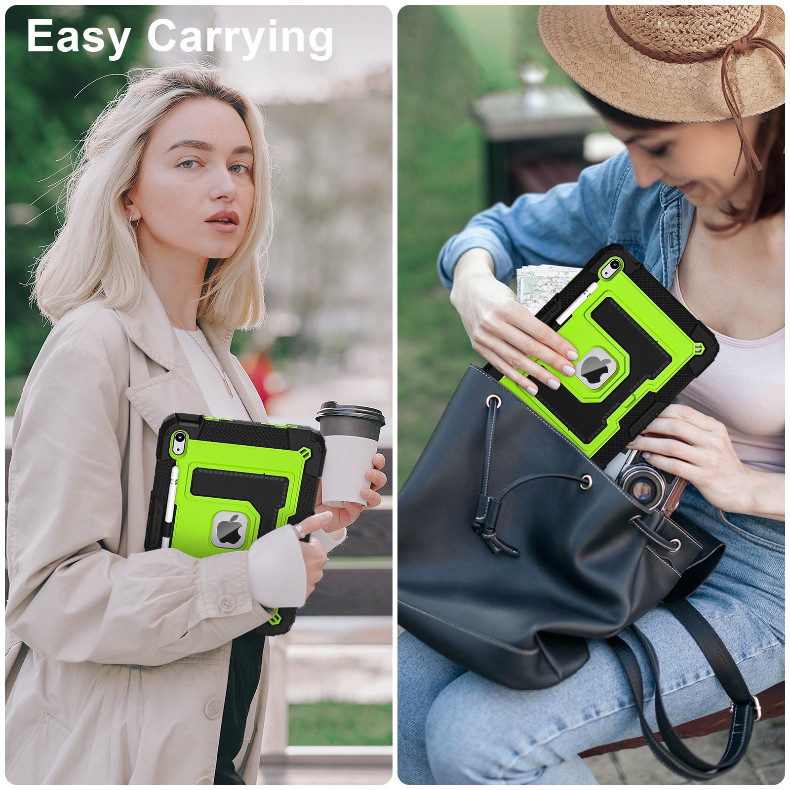 Allytechgroup Rugged Case for Apple iPad 9th 8th 7th Generation 10.2 inch 2021/2020/2019, Heavy Duty Protective Tablet Case with Kickstand, Pencil Holder & Detachable Shoulder Strap, Black+Green