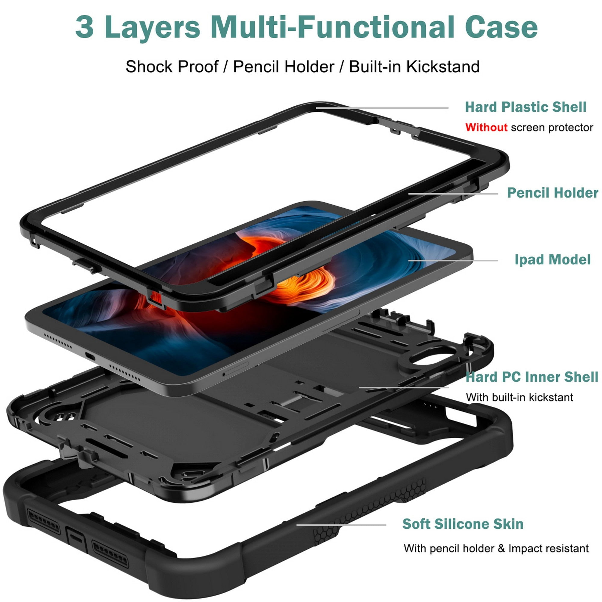Tablet Case Designed for Apple iPad Mini 6 2021 Black with Pencil
