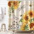 thumbnail image 2 of Sunflower Shower Curtain, Farmhouse Rustic Country Wooden Plank Yellow Bee Dragonfly Butterfly 3D Machine Washable Waterproof Fabric for Bathroom Decor Bathtub with Hooks 72x72, 2 of 6