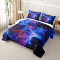 thumbnail image 3 of Manfei Celestial Cosmic Clouds Twin Quilt Set,Glowing Stars Twin Coverlet Set,Blue Purple,Black Reversible,2-Piece,1 Bedspread and 1 Pillowcase, 3 of 7