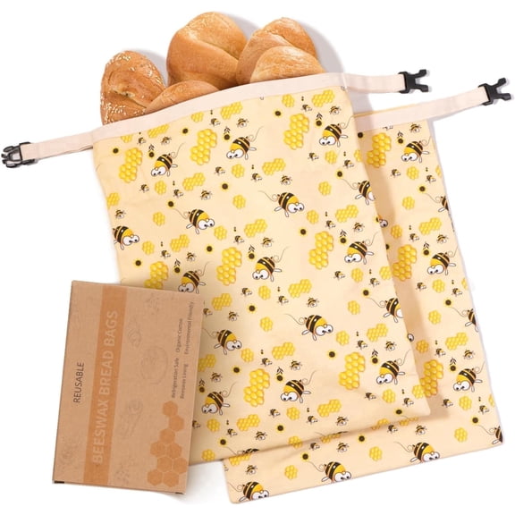 Beeswax Bread Storage Bags, 2 Pack Reusable Freezer Safe with Natural Lining, Large Eco-Friendly for Homemade Sourdough