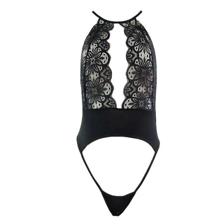 Aayomet Lingerie Women Lingerie Lace Bodysuit Deep V Teddy Black XL