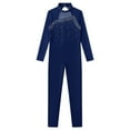 thumbnail image 2 of Aiihoo Kids Girls Dance Bodysuit Gymnastics Leotard Rhinestones Skating Jumpsuit Long Sleeve Dance Unitard Navy Blue 8, 2 of 7
