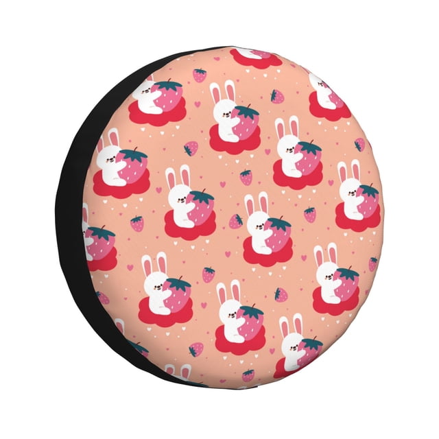 Balery Bunny And Strawberry Cubiertas para Neumáticos - Protector Resistente para Neumáticos de Camioneta, SUV, Remolque, Camper y RV-14 inch