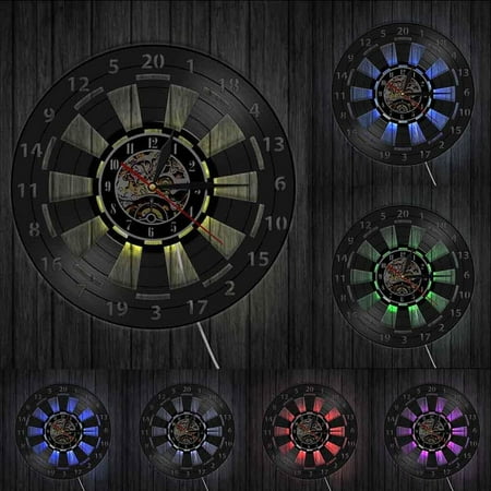 Darts Game Dart Board Wall Clock Mancave Game Room Bar Pub Wall Decor Arrow Target Aim Game Bullseyes Vinyl Record Wall Clock With LED