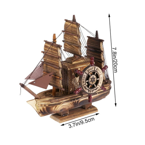 FRCOLOR Retro Vintage Pirate Ship Music Box with Rotating Parts for Home Decor Use Plastic Coffee 6.3x4.1x3.5 Inches
