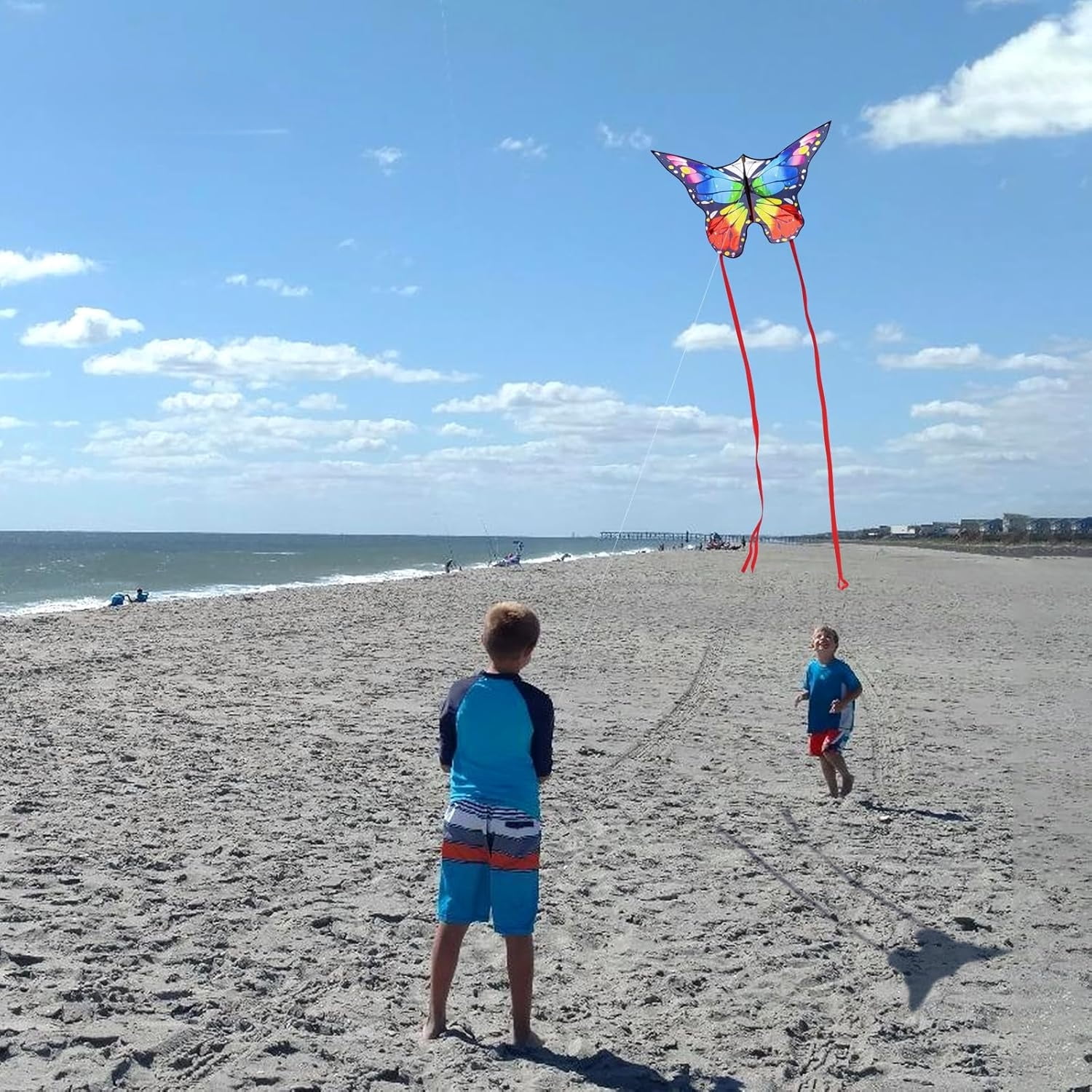 Large Single Line Butterfly Kite for Kids and Adults, Easy to Fly 55" x 28" Beach Kite for Beginners with 300ft String and Handle