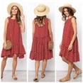 thumbnail image 1 of Popular cuello redondo sin mangas lunares suelto gran swing hoja de loto vestido Irfora Vino tinto XL, 1 of 5