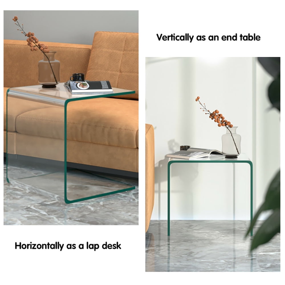 Finihen End Table, 18 x 18 x 16 Inch Tempered Waterfall End Table with non-Slip Pad, Sofa Side Table, for Living Room, Bedroom, Transparent Finihen End Table, 18 x 18 x 16 Inch Tempered Waterfall End Table with non-Slip Pad, Sofa Side Table, for Living Room, Bedroom, Transparent