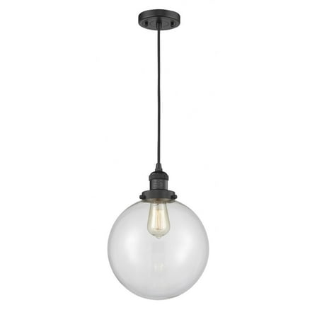 201C-BK-G202-10-Innovations Lighting-Beacon - 1 Light Cord Hung Mini Pendant In Industrial Style-13 Inches Tall and 10 Inches Wide-Matte Black
