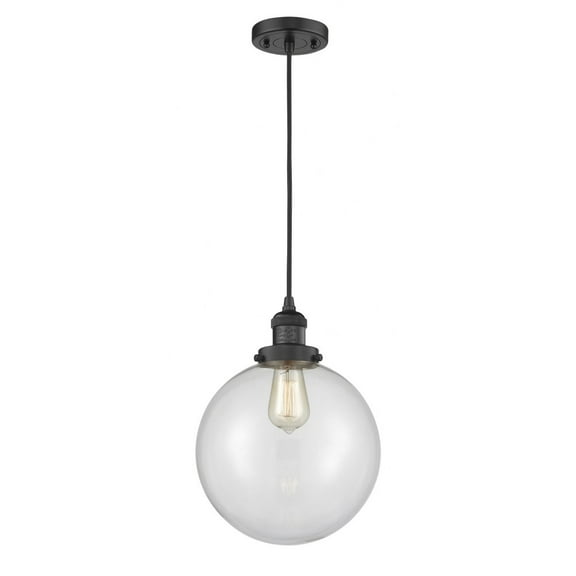201C-BK-G202-10-Innovations Lighting-Beacon - 1 Light Cord Hung Mini Pendant In Industrial Style-13 Inches Tall and 10 Inches Wide-Matte Black