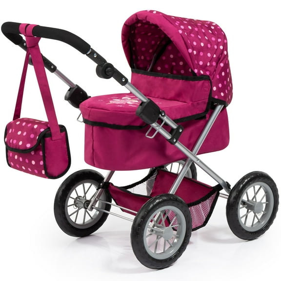 Trendy Doll Pram W/ Shoulder Bag, Magenta, White Dots, Unicorn