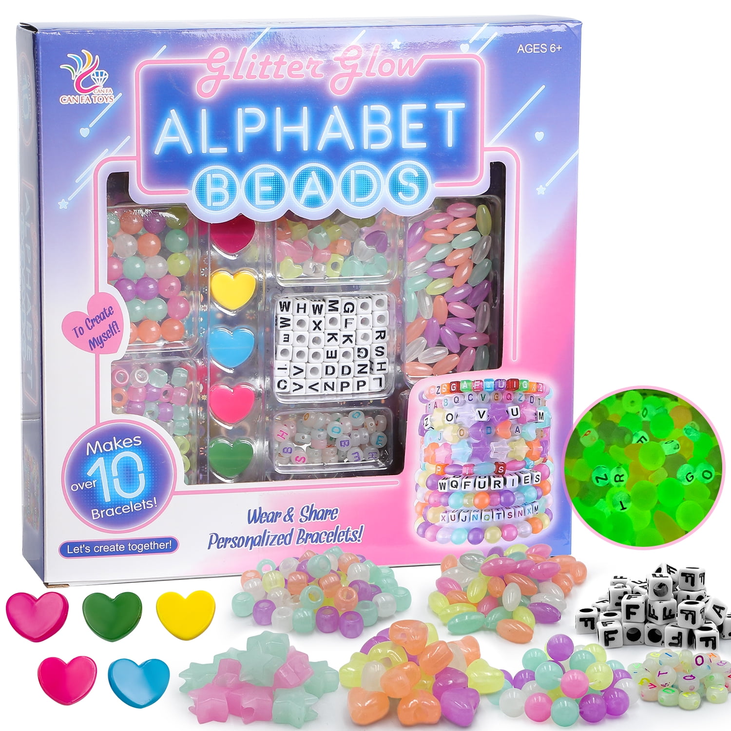 Bracelets Making Kit Toys for Girls 8-11 Years, Alphabet Charms Candy Color Luminous Seed Beads for Jewelry Making Christmas Gifts