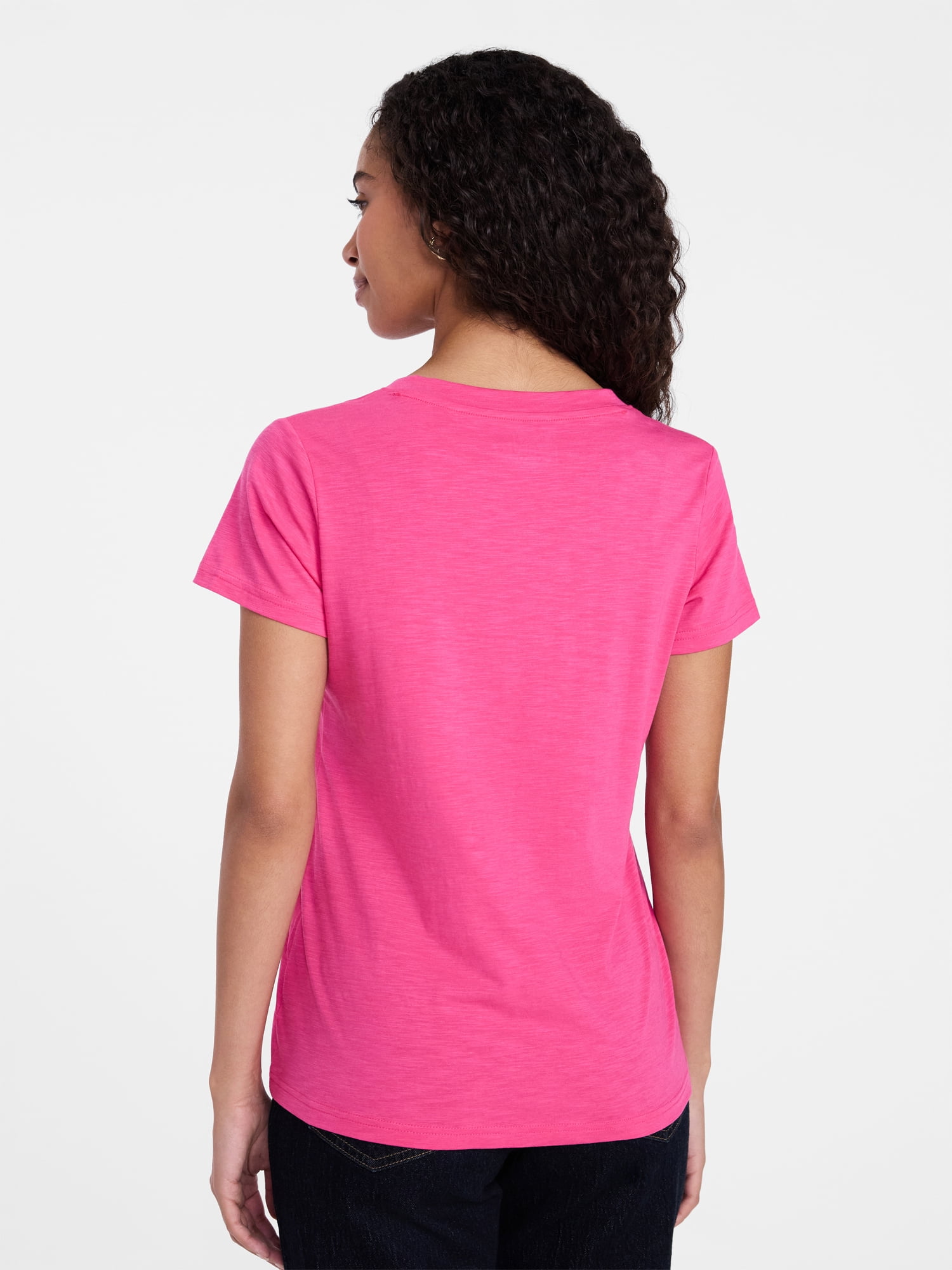 Time and Tru Women's Slub V Neck Tee with Short Sleeves, Sizes XS-XXXL