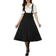 thumbnail image 2 of MODA NOVA Juniors High Waist Brace Skirts Lace Up Swing Midi Suspender Skirt, 2 of 5
