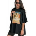 thumbnail image 3 of Plus Size Shirt for Women Black Tops for Women Short Sleeves Shirt for Women Tiger T Shirt Oversized Shirt for Women S, 3 of 5