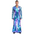thumbnail image 1 of iiniim Men Shiny Metallic Jumpsuits 70s Disco Dance Leotards Stage Performance Costume Wide Leg Rompers Blue XXL, 1 of 7