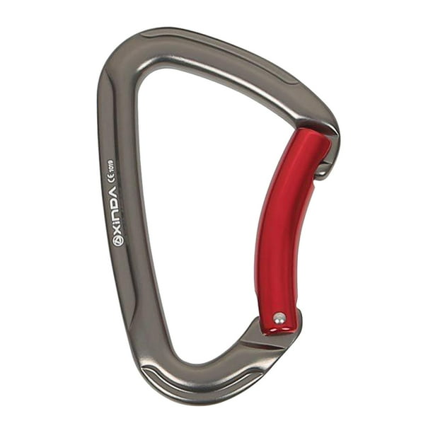 Mosquetón de aluminio con forma de D, llavero para camping, escalada y senderismo, con gancho para llaves. Puerta doblada gris