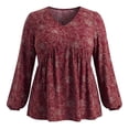 thumbnail image 5 of DARING DIVA Women's Plus Babydoll V Neck Lantern Sleeve Blouses 4X Dark Red, 5 of 6