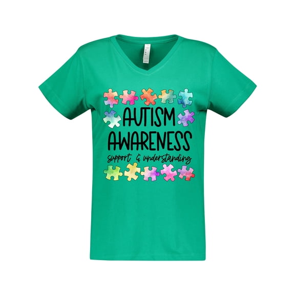 Inktastic Autism Awareness Support and Understanding Puzzle Pieces Women's V-Neck T-Shirt