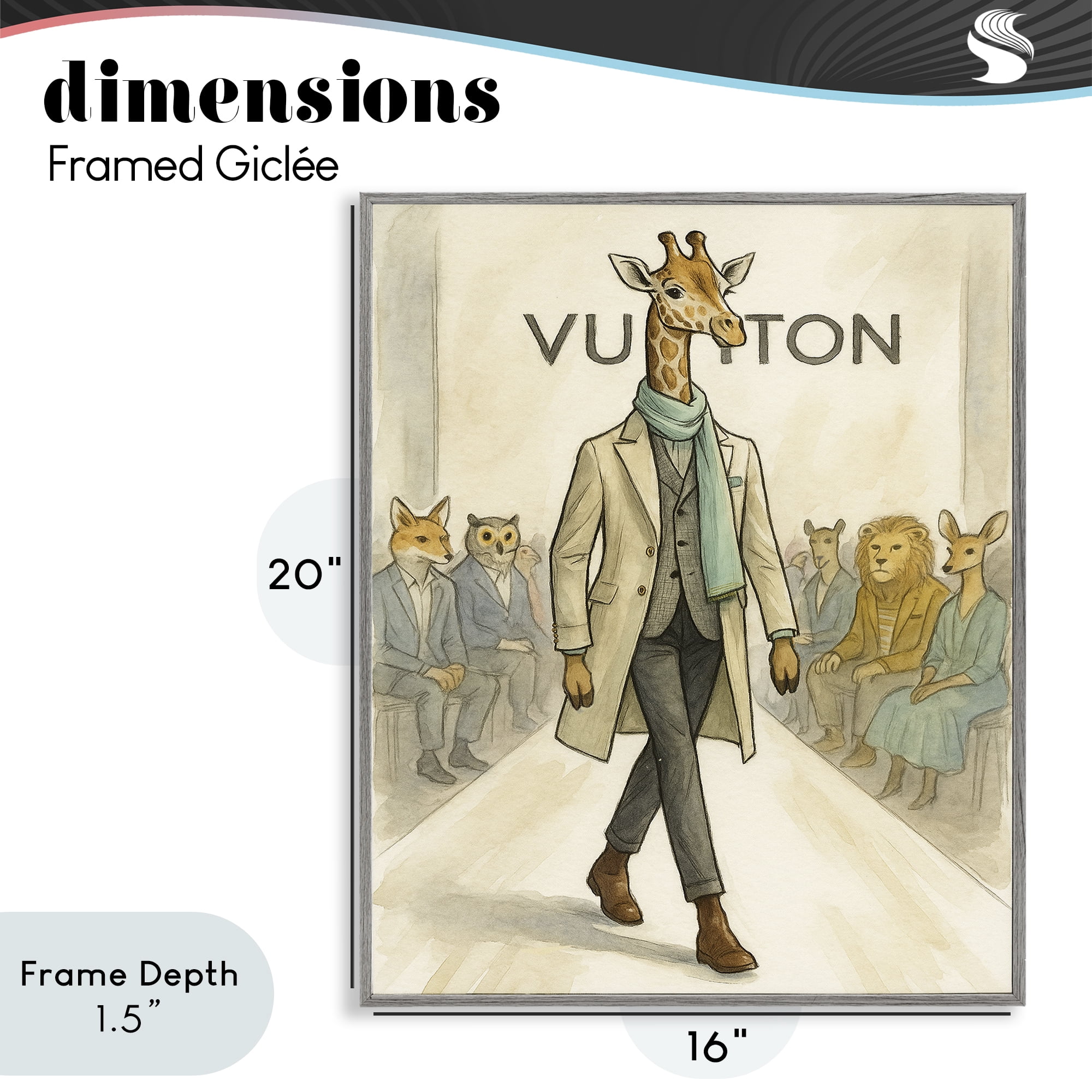 Stupell Industries Fashion Runway Giraffe Gray Framed Giclee Art, design by Grotto Studios