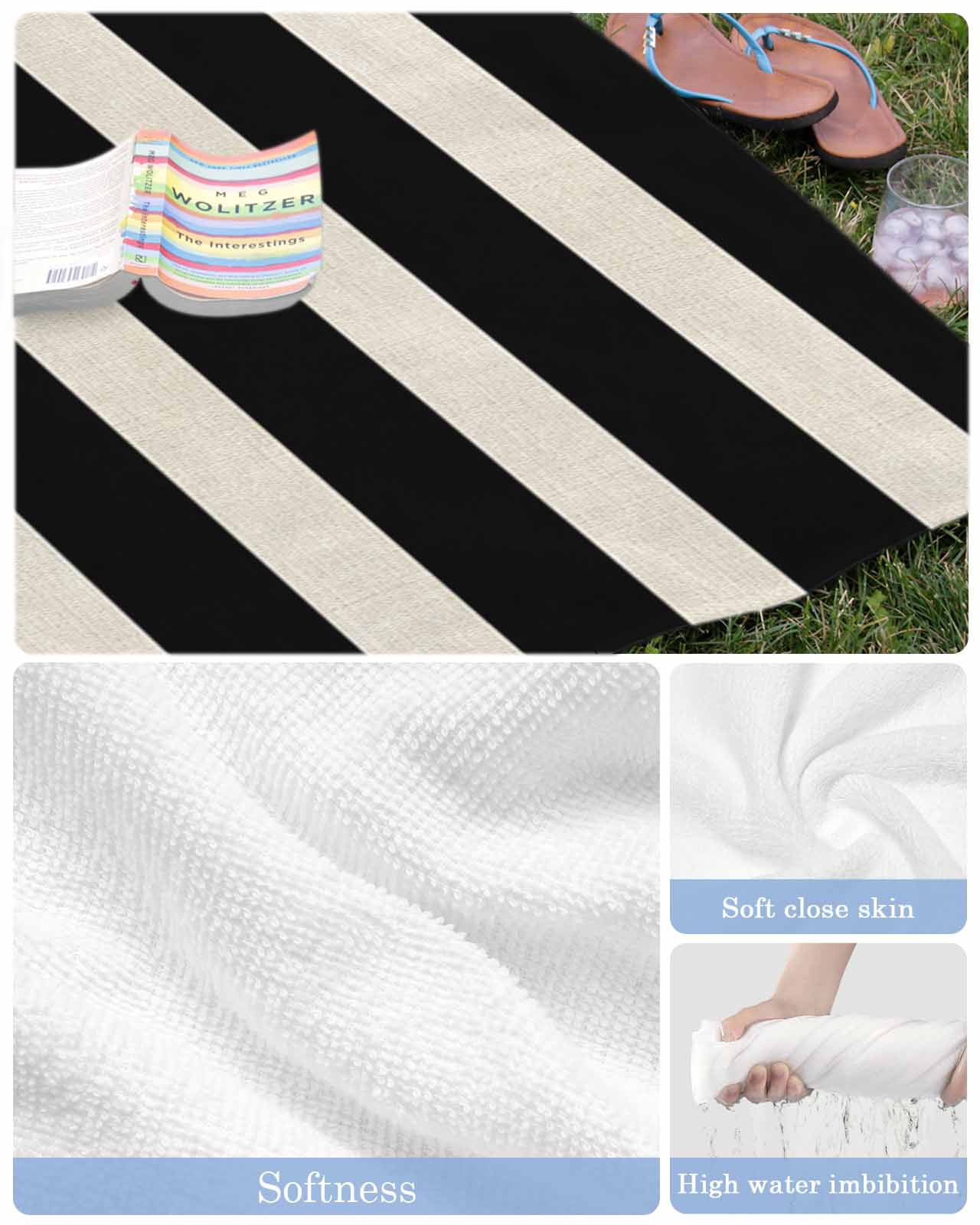 Black Beige Striped Beach Towels Oversized Super Absorbent, Vintage Geometric Line Simple Lightweight Bath Towel Quick Dry Sets For Bathroom/Pool/Rv Camping/Beach Play/Gym Room/Picnic 31"x62"