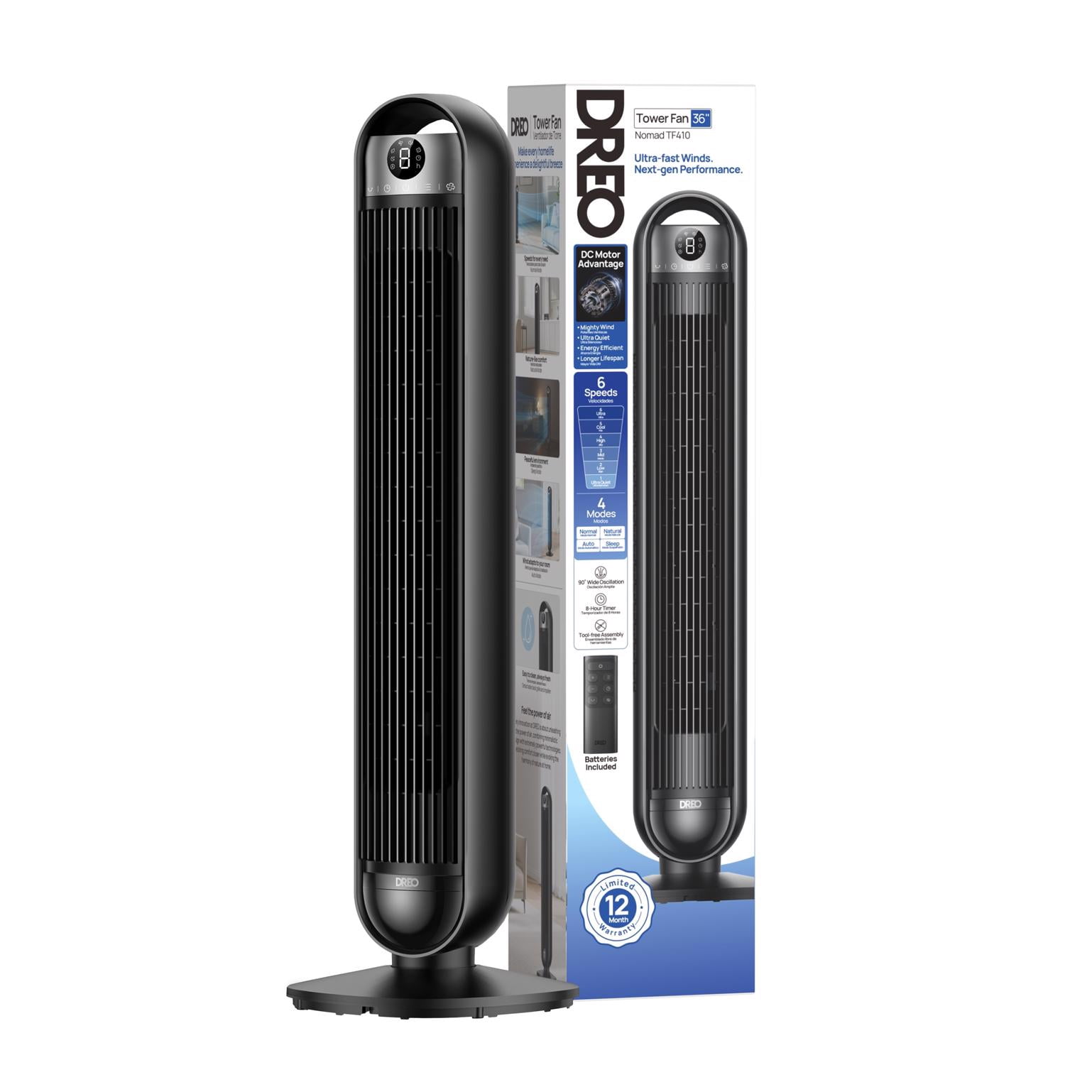 Dreo 36 in. H 6 speed Oscillating Digital Tower Fan With Remote Remote Control