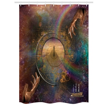 Magical Stall Shower Curtain, Double Exposure Outer Space Mixed with Earth Symbolic Eternity Details Artsy Print, Fabric Bathroom Set with Hooks, 54W X 78L Inches, Purple Tan, by Ambesonne