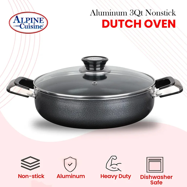 Alpine Cuisine Aluminum Non-Stick Dutch Oven Pot with Glass Lid, 10 Quart,  Gray