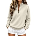 thumbnail image 3 of JFGHDG Womens Quarter Zip Oversized Sweatshirts Fleece Pullover Mock Neck Sweater Fall Workout Jacket Beige XL, 3 of 8