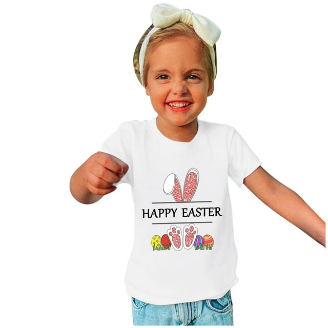 COM1950s Cadeaux de Pâques pour Enfants, Cadeaux de Pâques pour Garçons, Tout-Petits Garçons Filles Mignons Oreilles de Pâques Imprimé Œufs de Pâques Col Rond Manches Courtes, Cadeaux pour Filles, Shorts pour Filles, Cadeaux de Pâques pour Tout-Petits