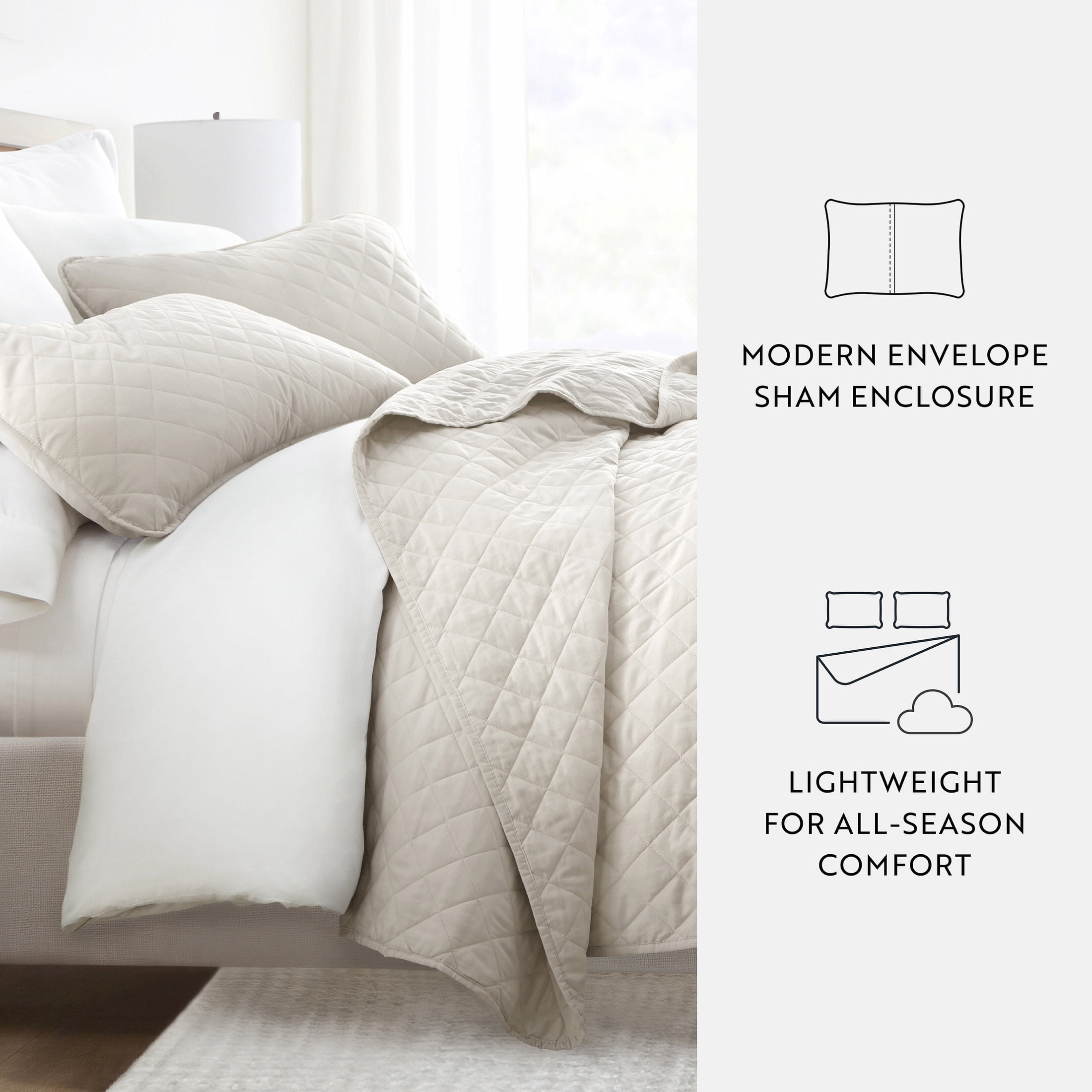 Noble Linens 3-Piece Natural Diamond Quilt Set, Twin / Twin XL