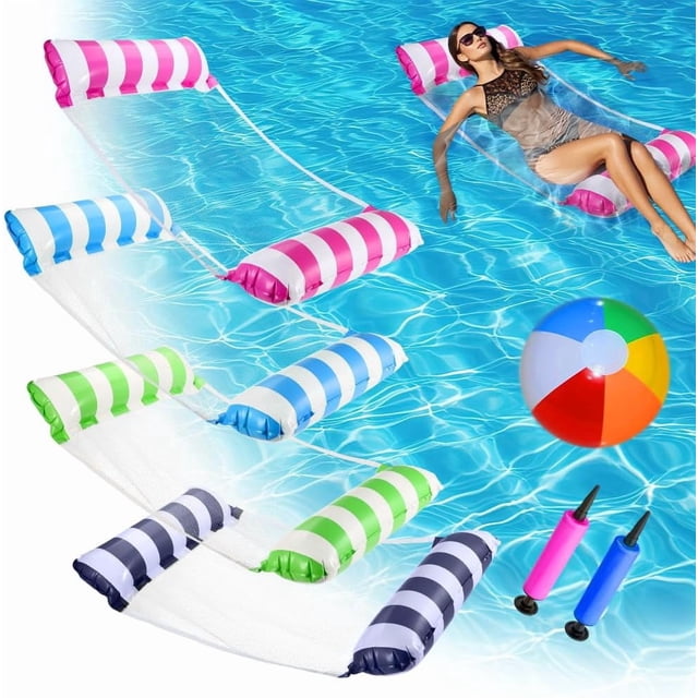 Hamaca de Agua Inflable, Flotadores para Alberca Plegable, Cama Piscina con Balón Playa Y Bomba Aire, Inflables para Alberca Montables