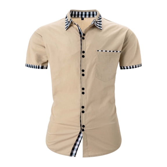 Zekutng Mens T Shirts Casual Collared Checkered Color-Blocked Short-Sleeve Shirt,Sizes S-3XL