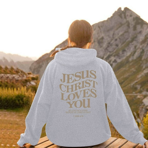 SIYUDAN Hoodies For Women Jesus Loves You Sweatshirt Letter Print Hoodies Oversized Women Pullover Women Fall Jacket Preppy Clothes