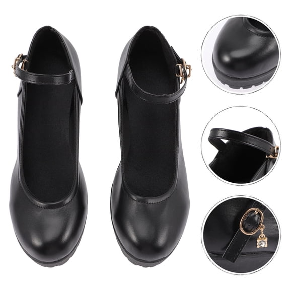 Raindrops 1Pair Female High Heels Round Low Mouth Non Skid PU Material Black