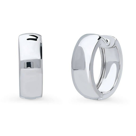 BERRICLE Sterling Silver Dome Medium Fashion Hoop Earrings for Women, Rhodium Plated 0.66 inch
