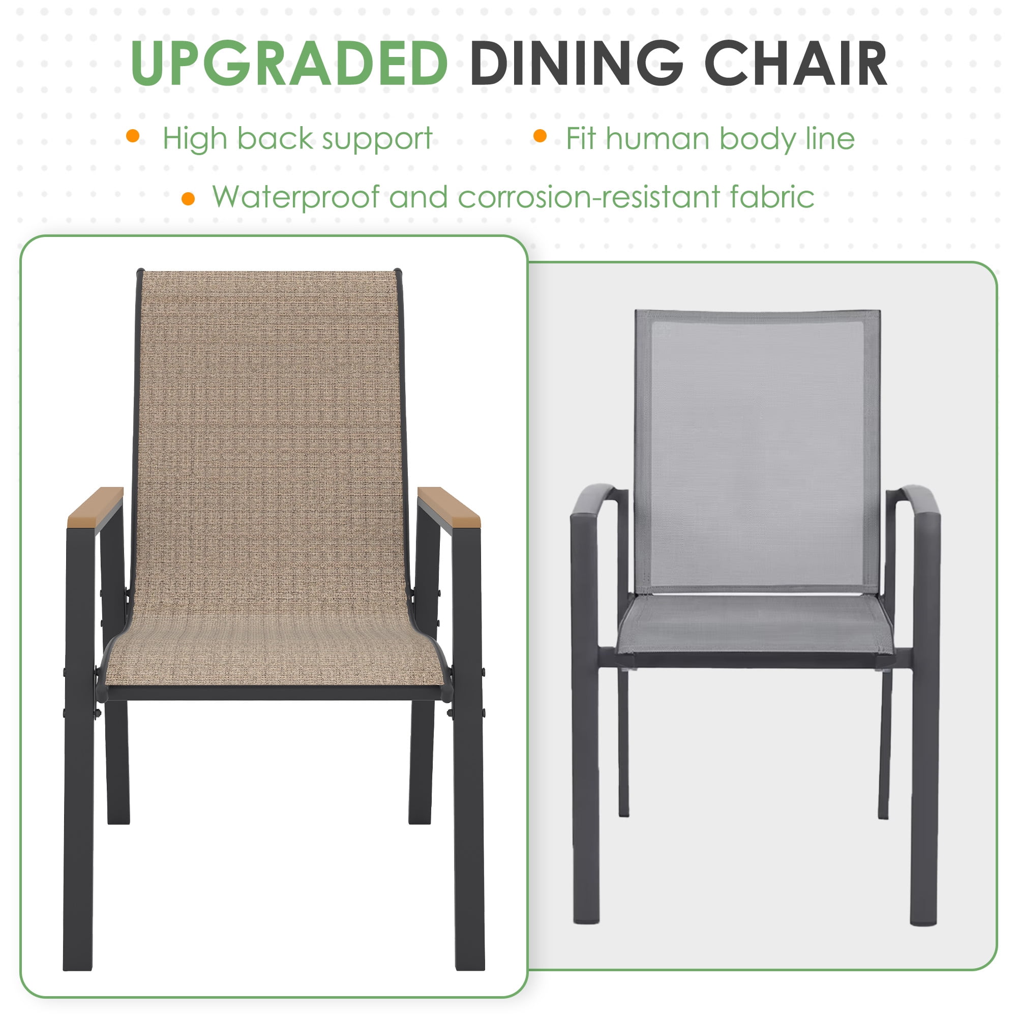 Poteban Patio Chairs Set of 6, Outdoor Dining Chairs High Back with All Weather Breathable Textilene, Metal Frame for Lawn Garden Backyard Deck
