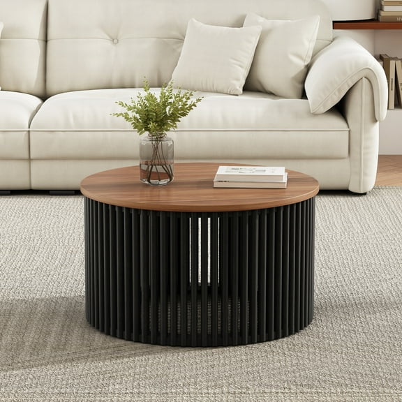 Miekor Furniture ACACIA SOLID WOOD COFFEE TABLE,NATURAL & BLACK COLOR 19652