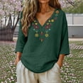 thumbnail image 2 of GEWSEY Linen Tops for Women 2026 Trendy Boho Embroidered V Neck 3/4 Sleeve Blouses Dressy Casual Loose Fit Shirts (Dark Green, XXL), 2 of 8