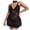 Black, variant on Women Plus Size V Neck Lace Lingerie Two Piece Set Spaghetti Strap Sheer Mini Sleep Dress Floral Mesh Spring Summer Indoor Leisure Solid Color Lace Hem Loose Swing Fit