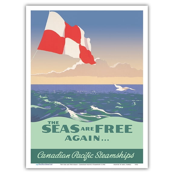 The Seas are Free Again - Canadian Pacific Steamships - Vintage Ocean Liner Travel Poster c.1945 - Master Art Print (Unframed) 9in x 12in