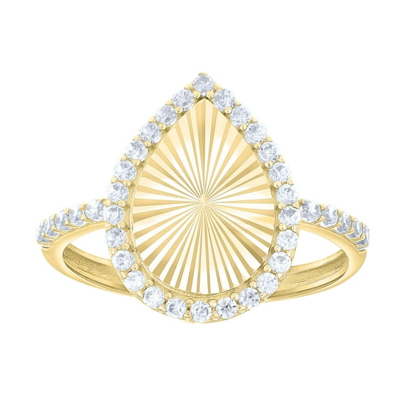 10kt Real Yellow Gold Womens Cubic-Zirconia Tear Drop Guadalupe Religious Ring