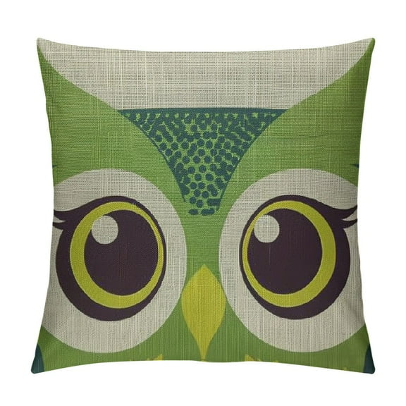 Creowell  Cartoon Owl Throw Pillow Cover Bird Comic Cute Funny Portrait Big Eyes Nature Green Pillow Case Decorative Men Women Boy Girl Room Cushion Cover for Home Couch Bed