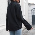 thumbnail image 4 of Camisa de manga larga con cuello en V para mujer, color puro, holgada, con puños grandes, perfecta para fiestas, trabajo o ropa informal. Talla M, color negro, 4 of 6