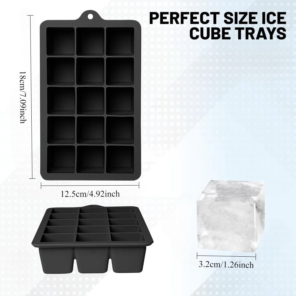 15-Cube Reusable Silicone Ice Tray with Lids & Grid Mold - Stackable Ice Maker, Easy-Release Square Ice Cubes for Cocktails, Whiskey, - Non-Stick Cube Molds (Compatible with Freezer)