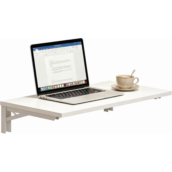 Fold-Down Wall-Mounted Folding Table 30 Inch Length 20 Inch Width White